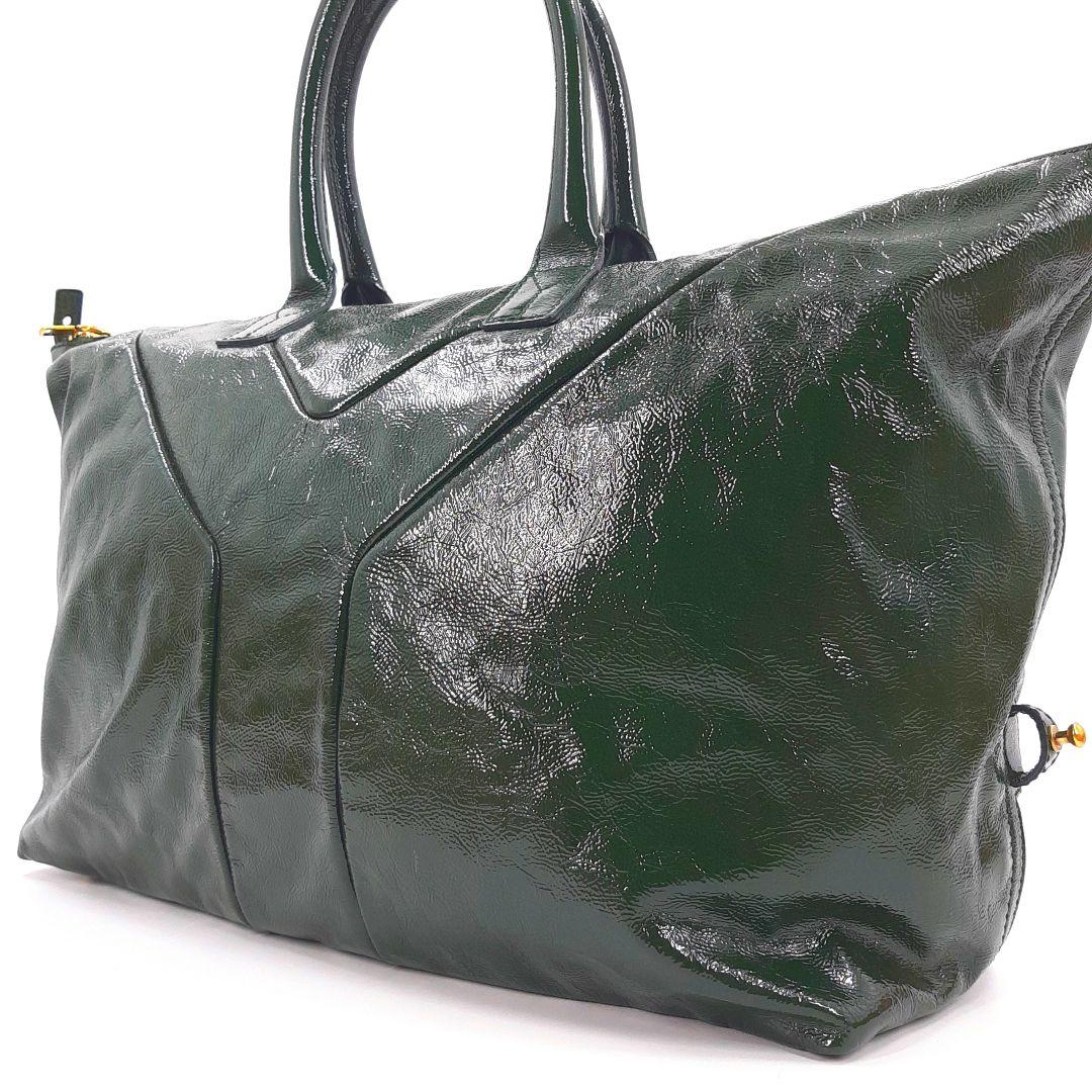 希少色✨　イヴサンローラン　ボストンバッグ　パテントレザー　YSL グリーン