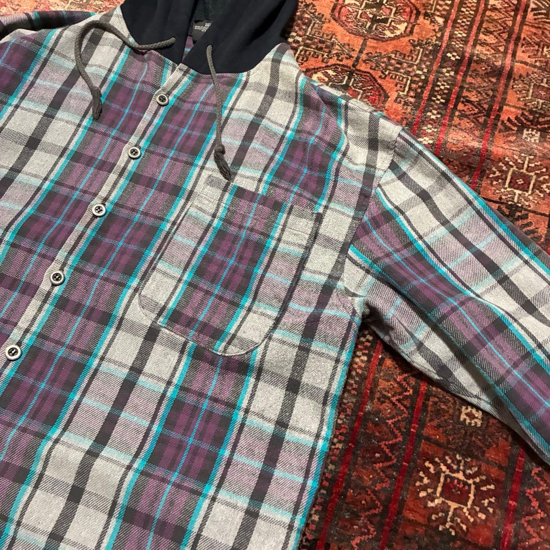 90S USA製 Vintage フランネルシャツ フード付 レイヤード