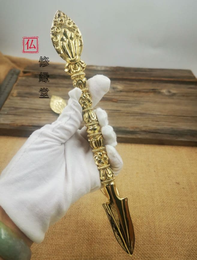 【修縁堂】 密教法具古美術品 真鍮製 如意財神剣 辟邪 開運