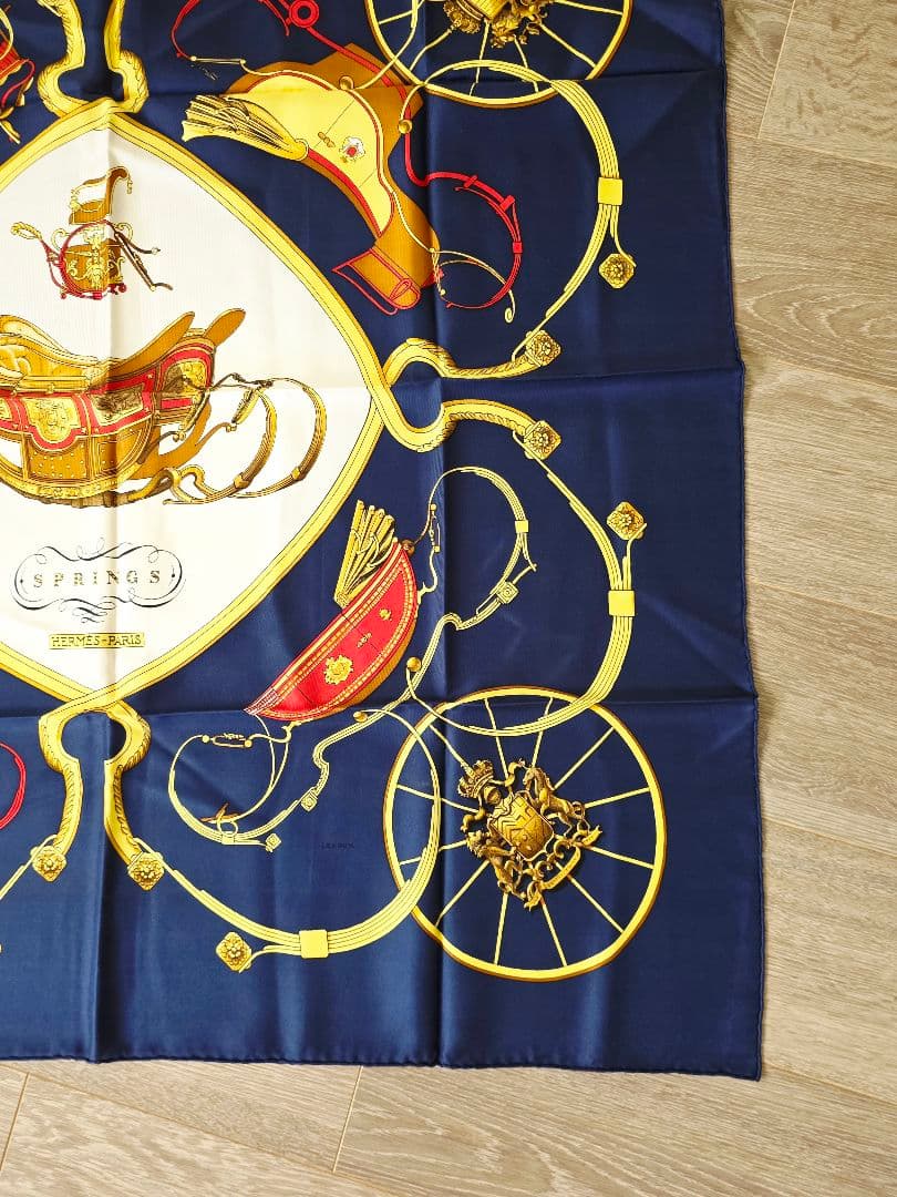 未使用 HERMES SPRINGS ネイビースカーフ カレ90