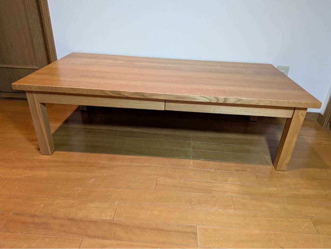 ■送料込■無印良品 木製ローテーブル 引出し タモ センター机デスクダイニング