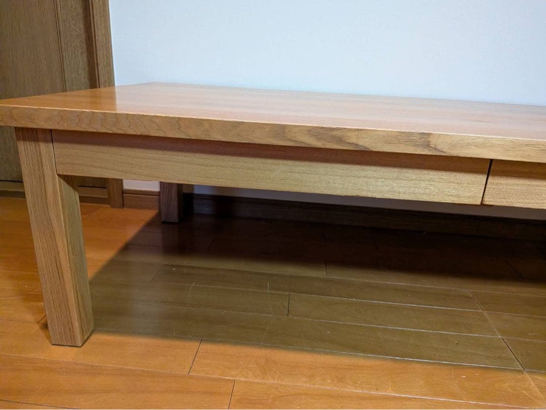 ■送料込■無印良品 木製ローテーブル 引出し タモ センター机デスクダイニング