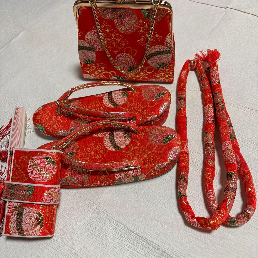 七五三　着物セット　7歳　友禅　部分絞り　赤色