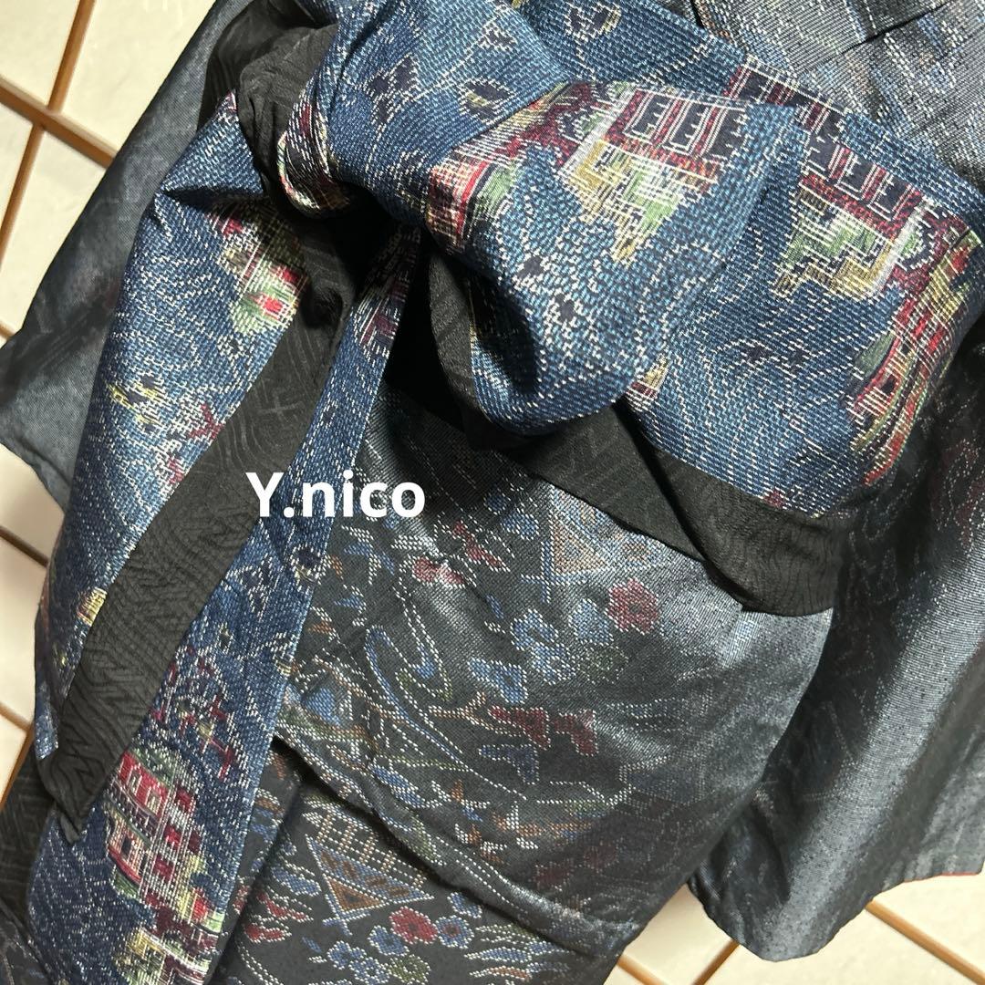 LL 着物リメイク 正絹 紬 簡単二部式巻スカセットアップ