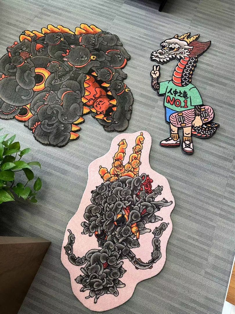 “人中の龍”　スケボー　ポップカルチャー　ドラゴン　カーペット　ラグ　インテリア