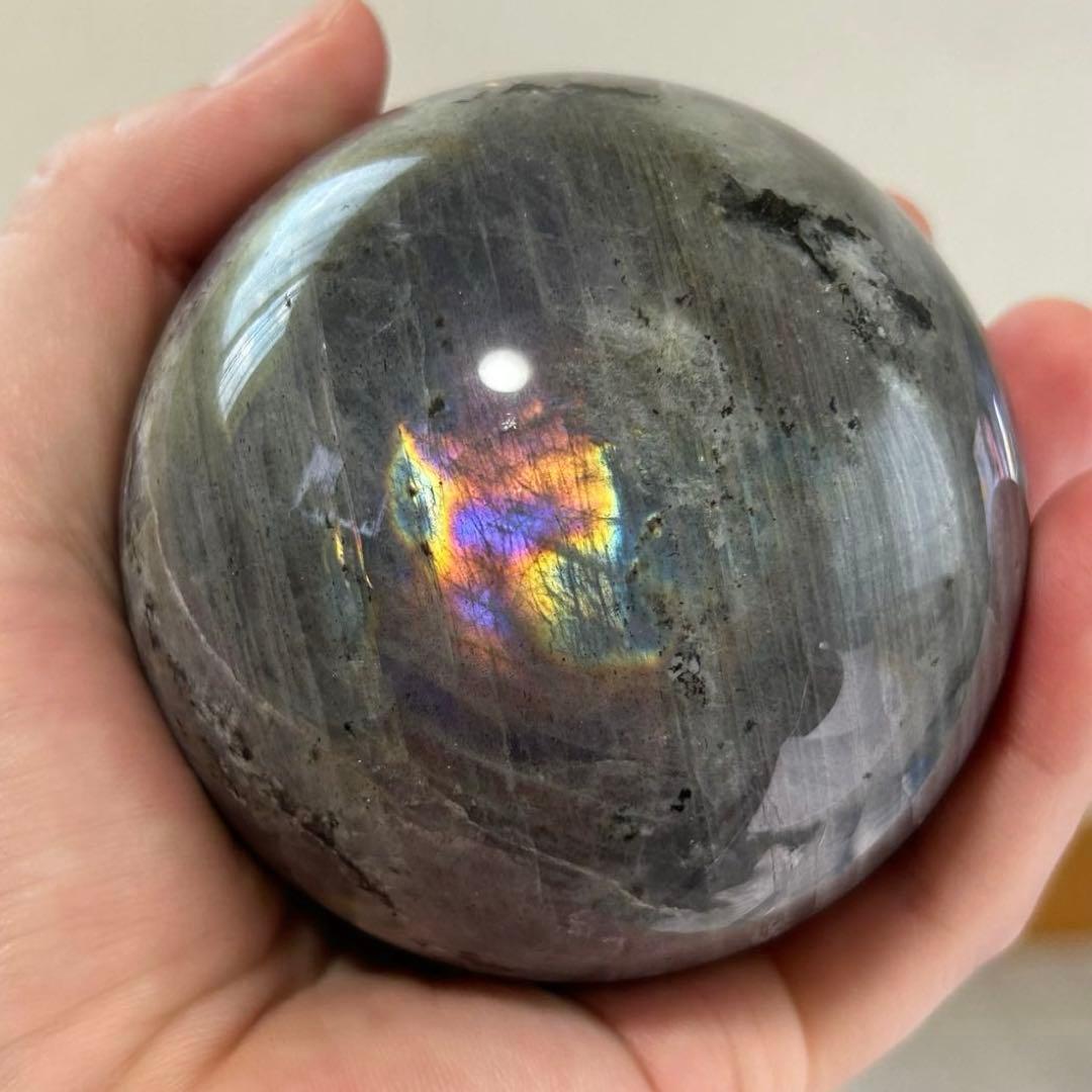 直径7.4cm　カラフル　ラブラドライト　BIG　スフィア　レア　丸玉　587g