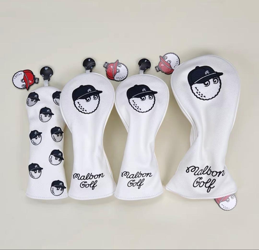 【大人気新品4点セット】野球帽Malbon Golfマルボンゴルフクラブカバー白