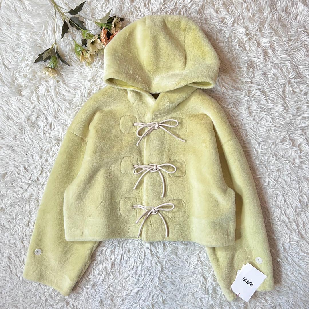 タグ付 FURFUR ファーファー リボン ショート ダッフル コート LIME