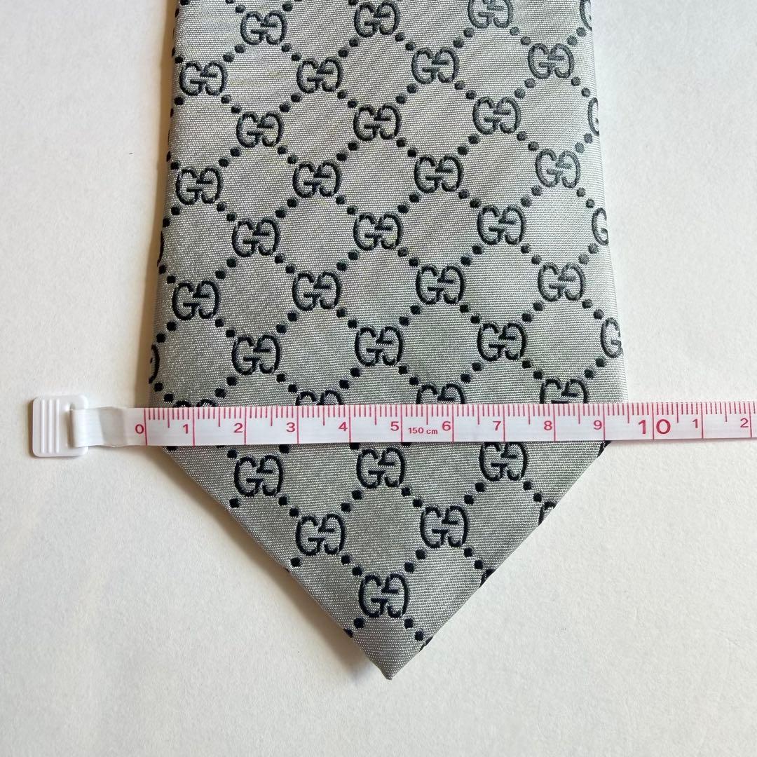 GUCCI グッチ ネクタイ GG総柄 シルバーグレー 高級シルク 美品