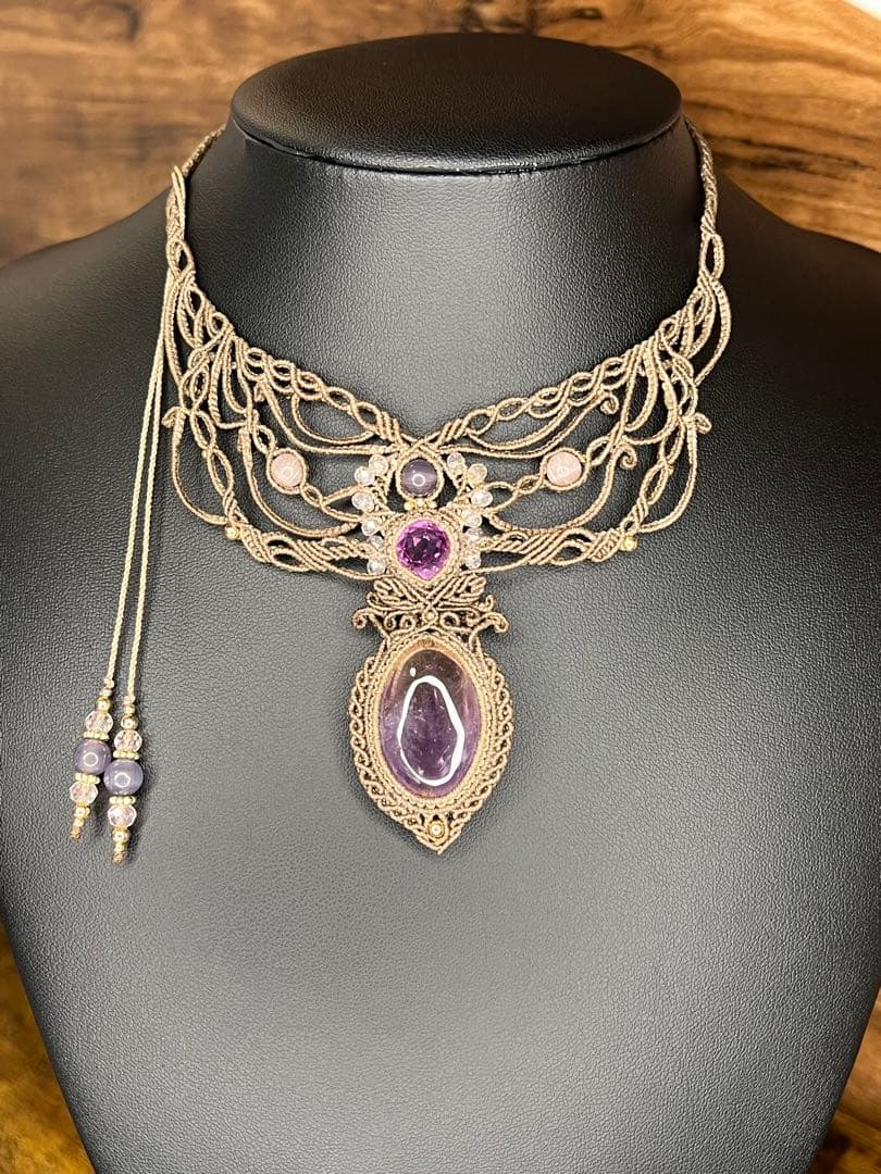 【handmade】マクラメ× アメトリン × アメシスト ネックレス