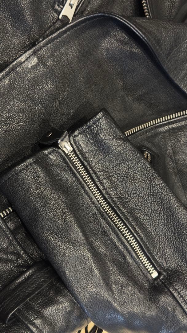 美品『オールセインツ』ダブルライダースジャケット/羊革/ベルト/UK8/黒