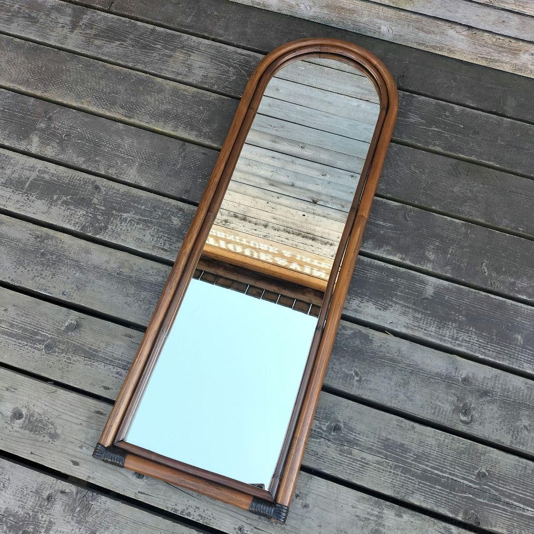 M♦ラタンミラー アンティークミラー アーチミラー 姿見 籐製