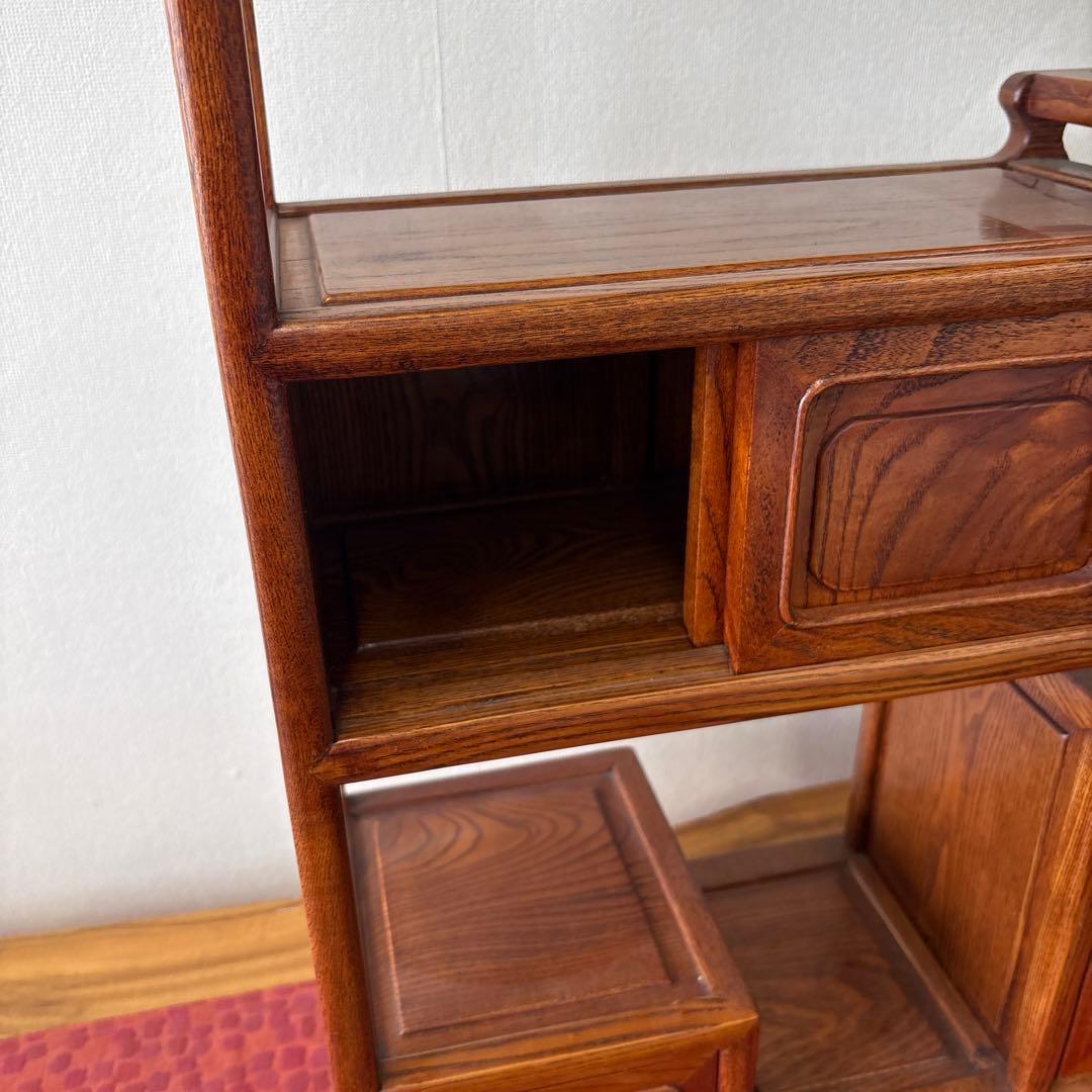 天然木　段違飾り棚　茶箪笥　ミニ