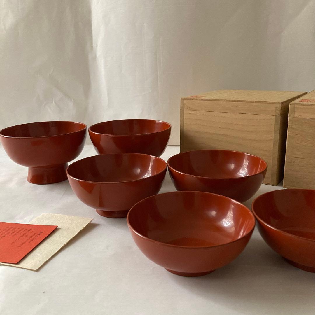 【未使用品】希少 三つ椀×2セット なかにし正 むさしの漆工芸 桐箱入り 漆器