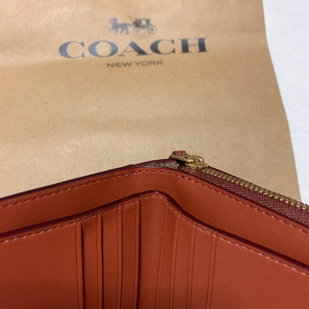 COACH コーチ　新品未使用　二つ折り　財布　シグネチャー　ブラウン