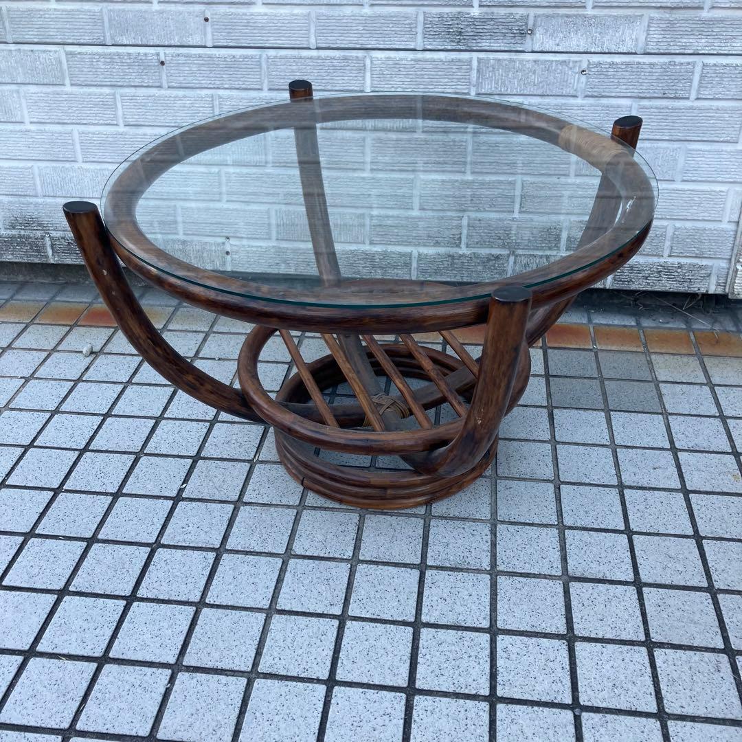 昭和レトロ ヴィンテージ ラタンラウンドテーブル 籐家具古家具 センターテーブル