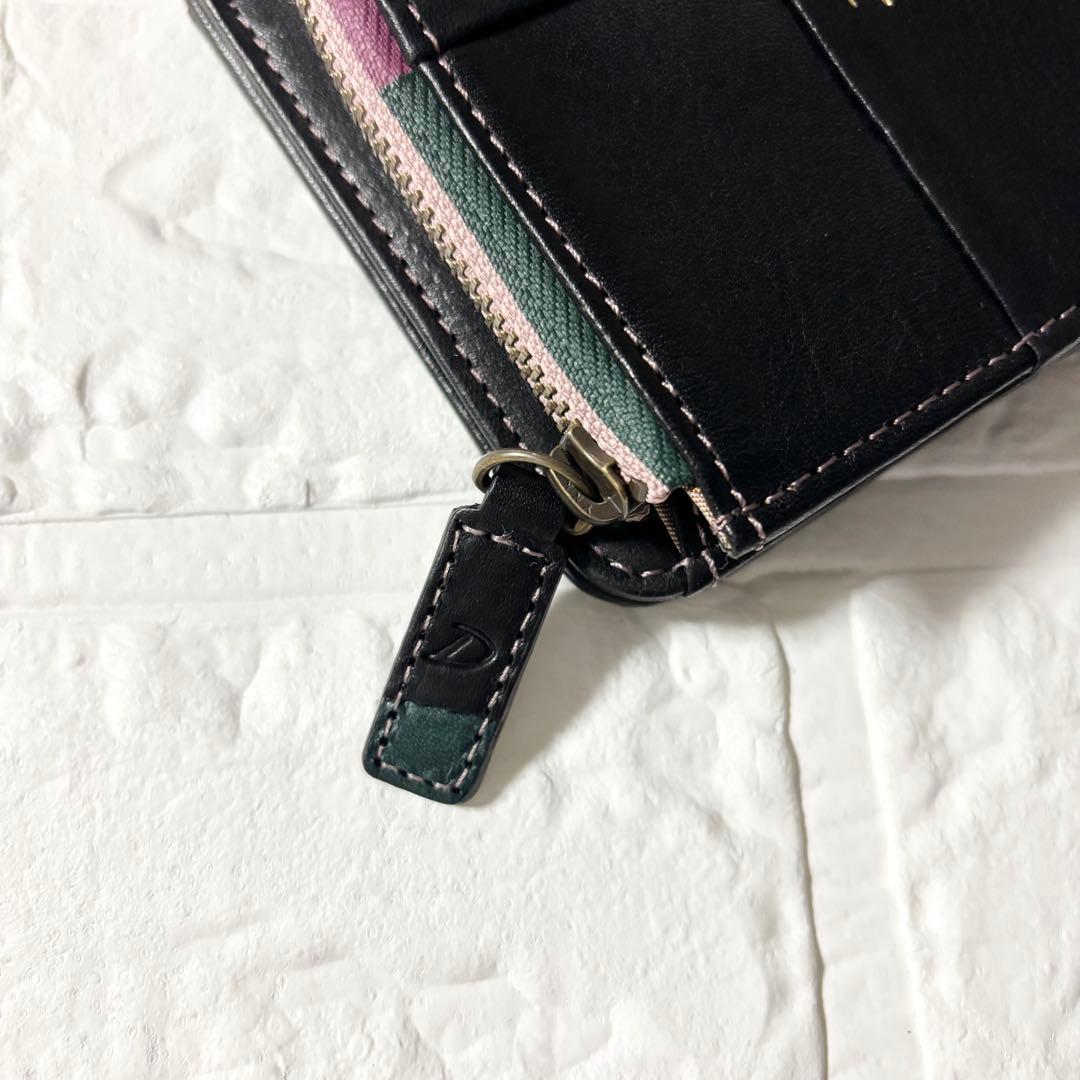 【未使用】 ダコタ レザー L字ファスナー 二つ折り財布 ブロッコ　ブラック