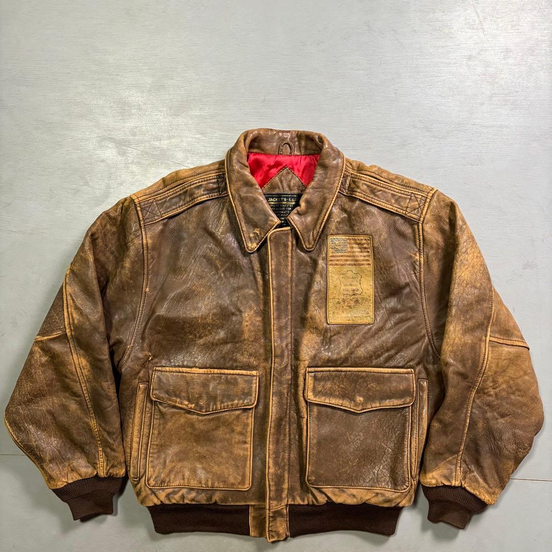 90's✨レザージャケット　A-2 羊革　ラムレザー　ショート丈　短丈　M