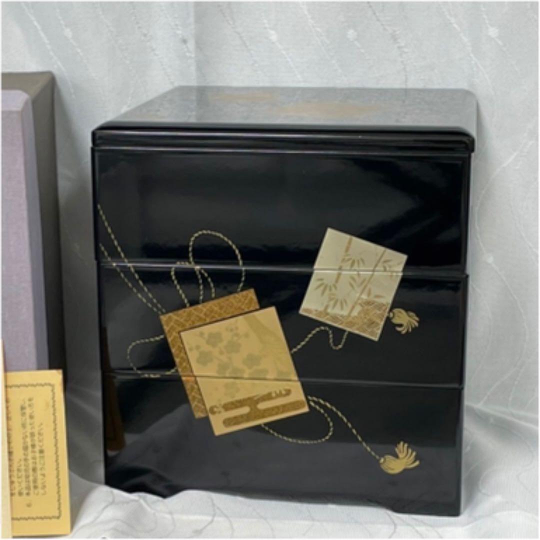 高級漆器　重箱　漆塗り　木製　金箔　会津塗り