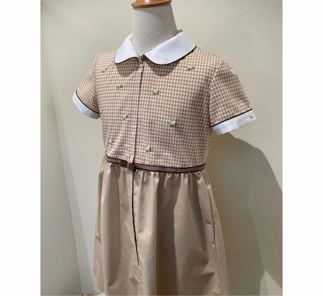 荻窪七里ベージュギンガムチェックワンピース120 七里久美子 お受験　お教室