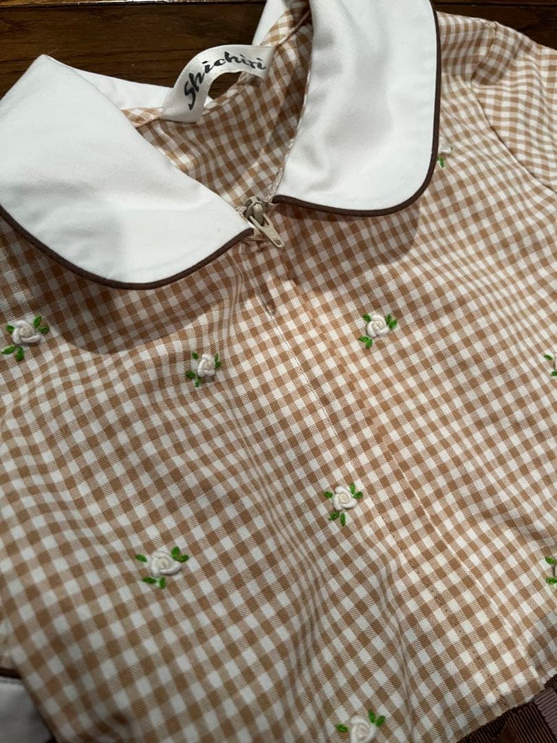 荻窪七里ベージュギンガムチェックワンピース120 七里久美子 お受験　お教室