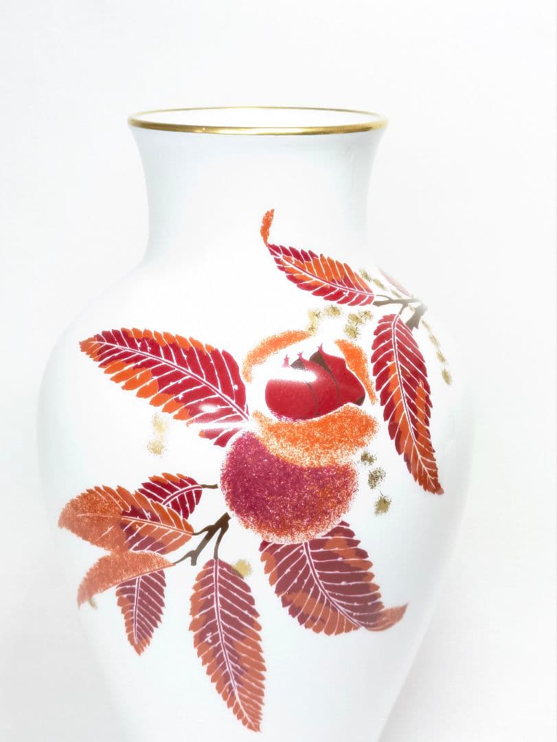 大倉陶園 金彩色絵 栗図 花瓶 高さ約27.5cm