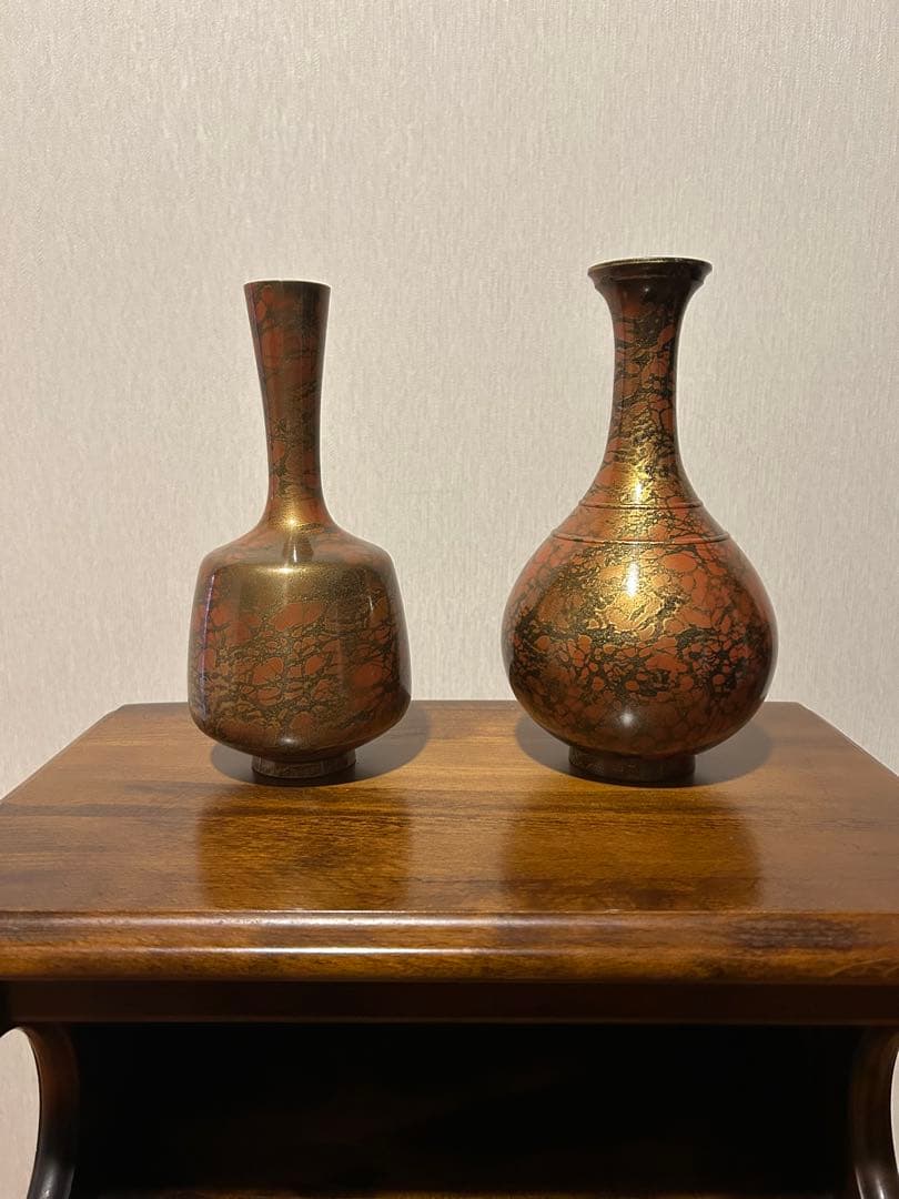 金属製花瓶 2個セット 赤銅色