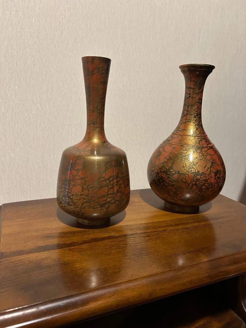 金属製花瓶 2個セット 赤銅色