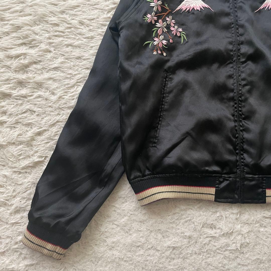 日本地図　富士山　桜　龍　刺繍　長袖　スカジャン