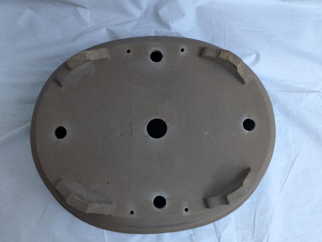 大型 盆栽鉢 山水図 楕円鉢 外寸50×40.5cm 高さ14.5cm　無銘