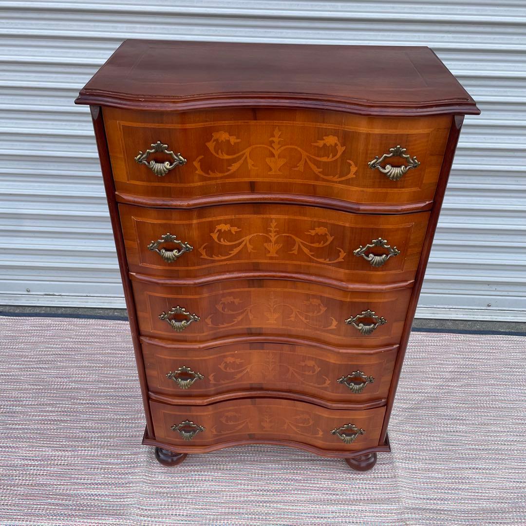 【送料込】アンティーク　象嵌細工　5段チェスト　イタリア調　ヴィンテージ　家具