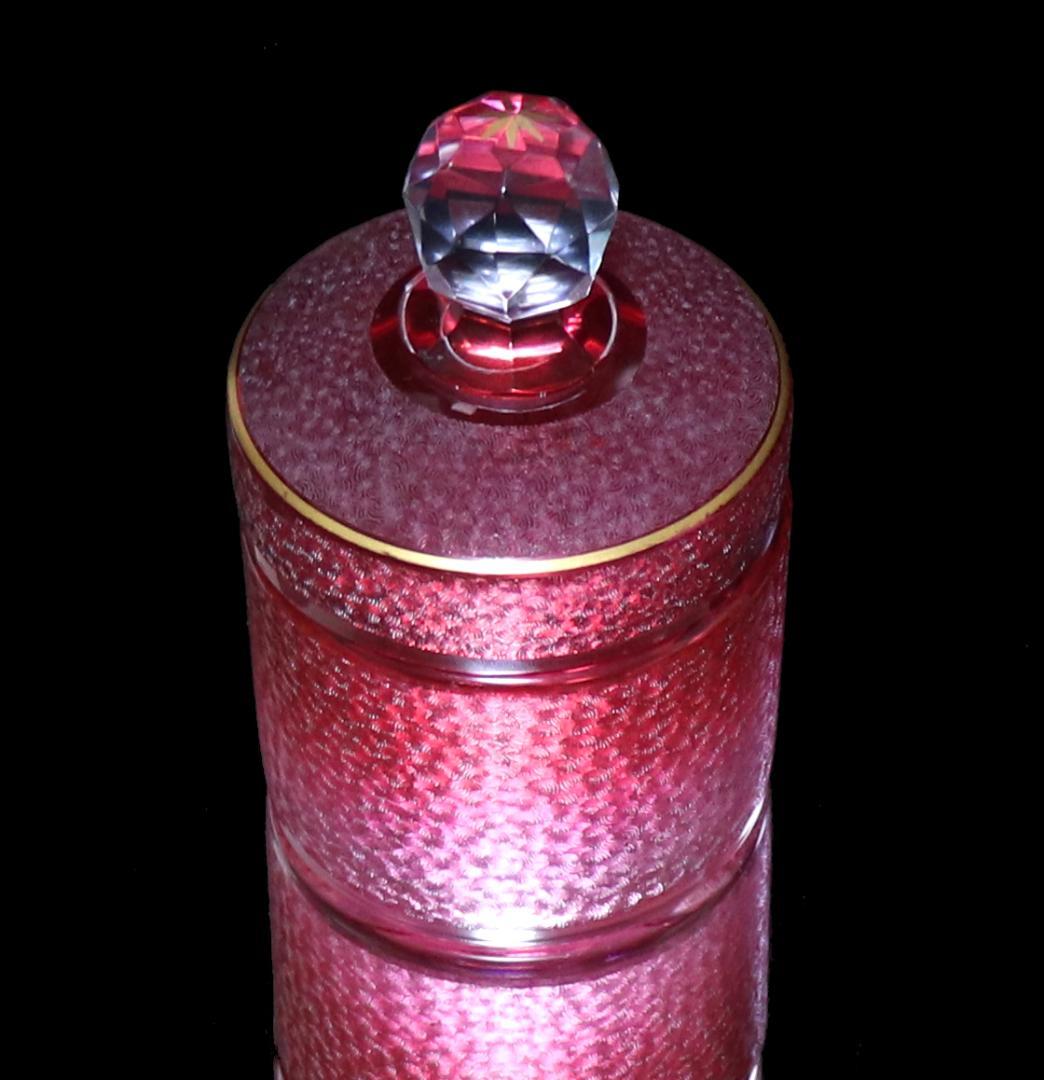 オールド・バカラ 最高級珍品 希少色 青海波模様 金彩 赤色被せ 蓋物 春海好み