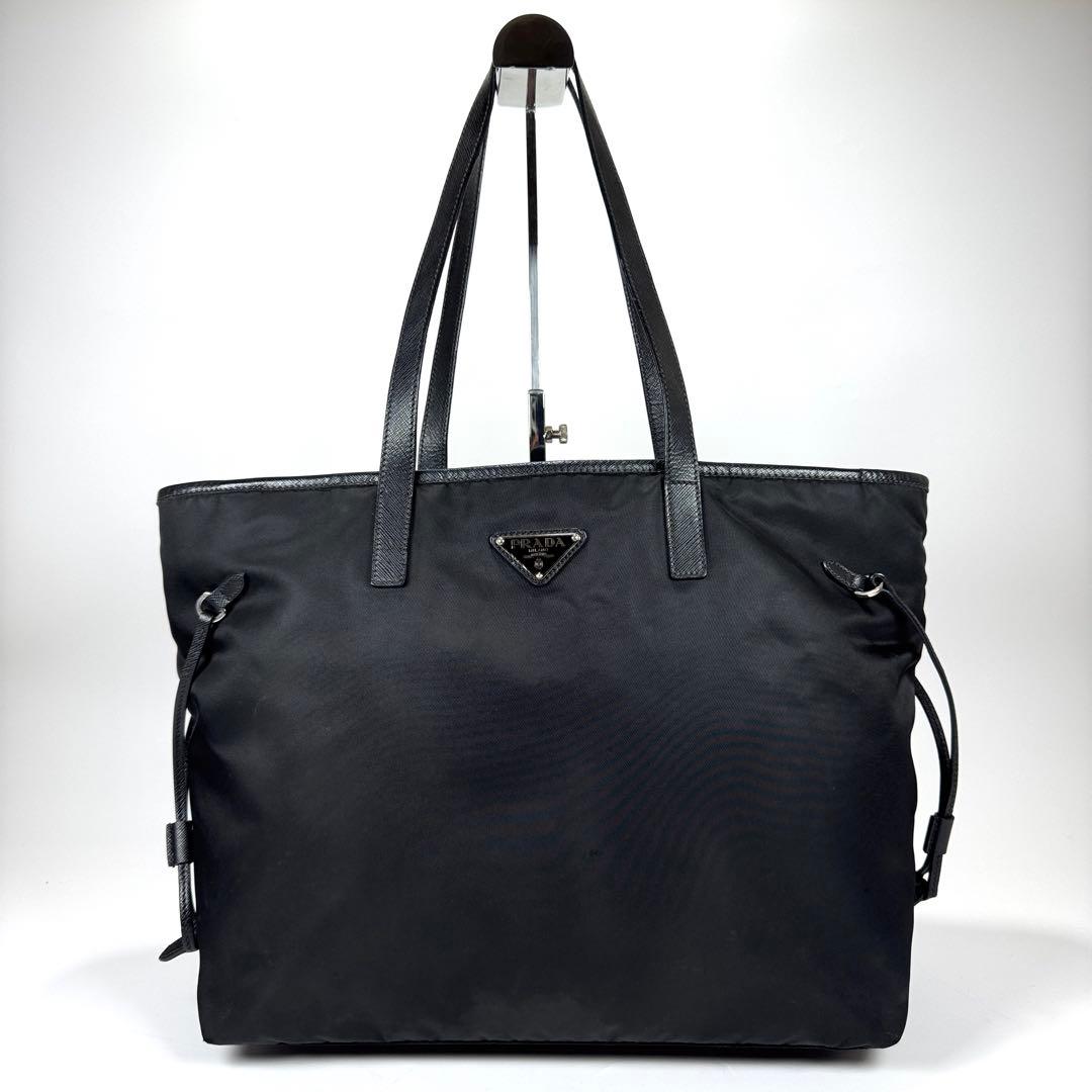 美品✨ PRADA プラダ ナイロン トートバッグ A4 PC収納 黒 レザー