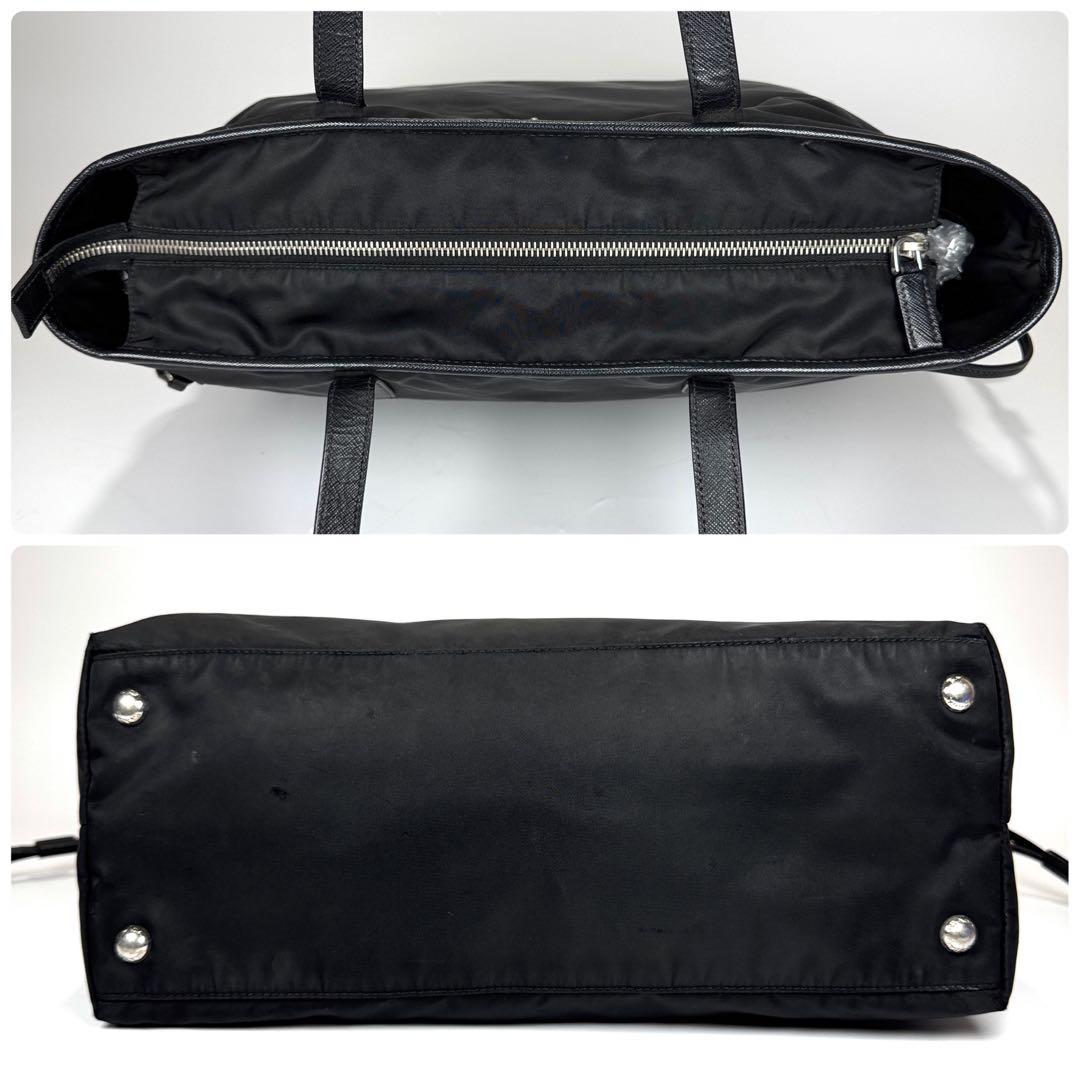 美品✨ PRADA プラダ ナイロン トートバッグ A4 PC収納 黒 レザー