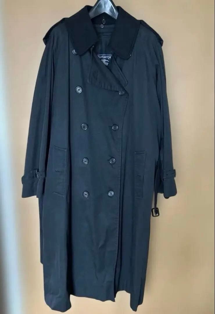 ★バーバリー★メンズブラック ダブルブレスト トレンチコート古着　アメリカ購入品