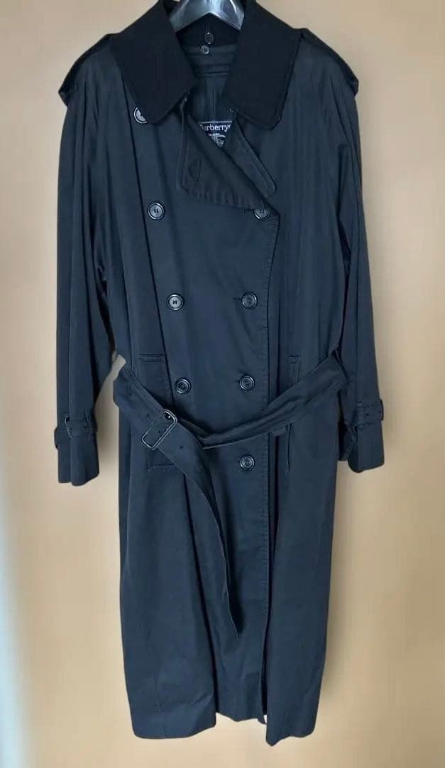 ★バーバリー★メンズブラック ダブルブレスト トレンチコート古着　アメリカ購入品