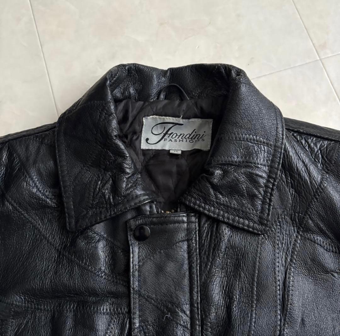 90s vintage レザーパッチワークボンバージャケット 黒My2k