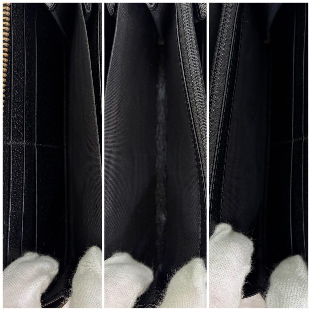 美品✨グッチ　長財布　ラウンドファスナー　GGマーモント　シボ革　ブラック