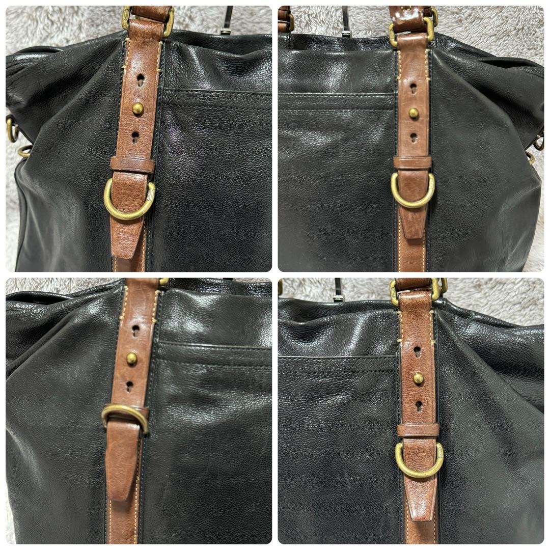 美品★コーチ ハリソン レザー トートバッグ シボ革 メンズ ブラック