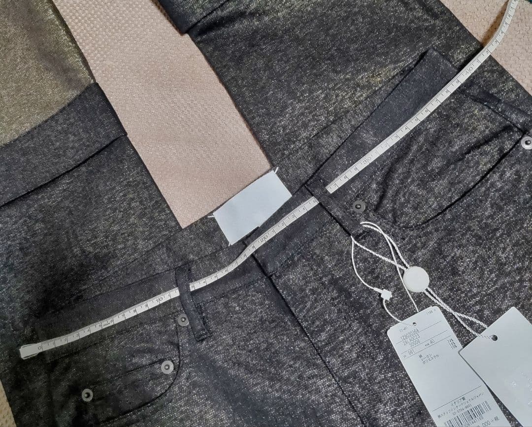 未着用 マルジェラ シャイニー デニムパンツ 黒✕金 ロールアップ size４０