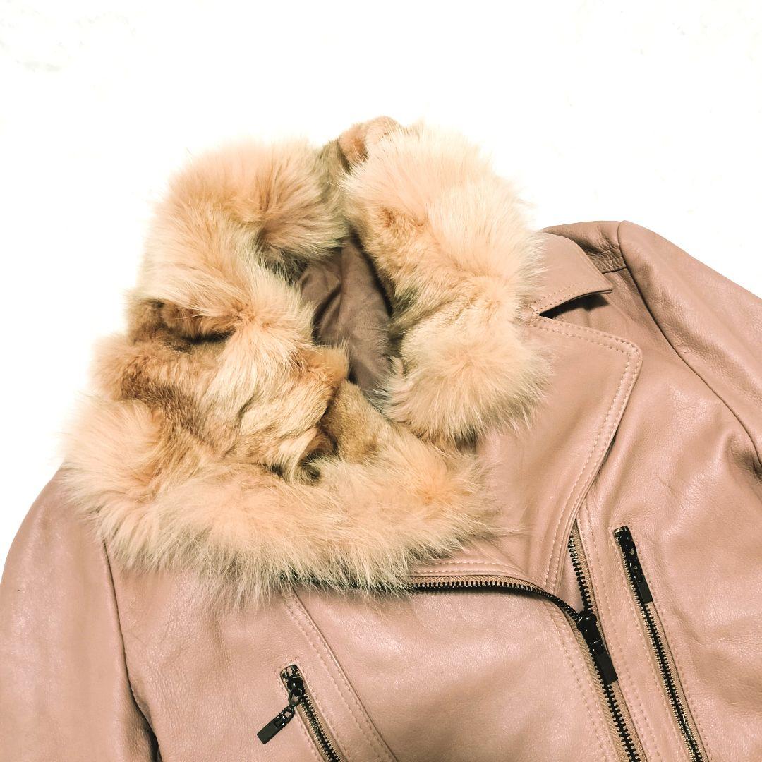 Andy イタリア製 ラムレザー ライダースジャケット フォックスファー付き