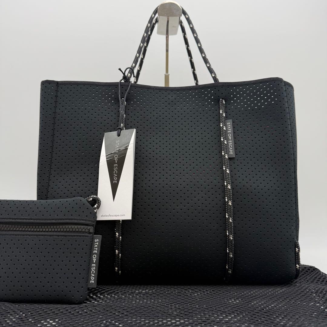 【極美品】ステイトオブエスケープ トートバッグ ポーチ付き 黒 A4可 軽量