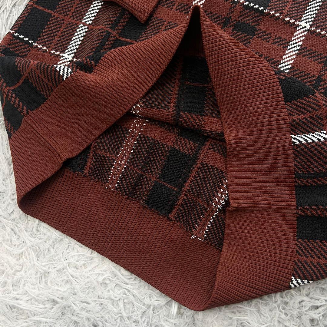 新品　パーリーゲイツ　ニット　セーター　モックネック　春　チェック　ブラウン　1