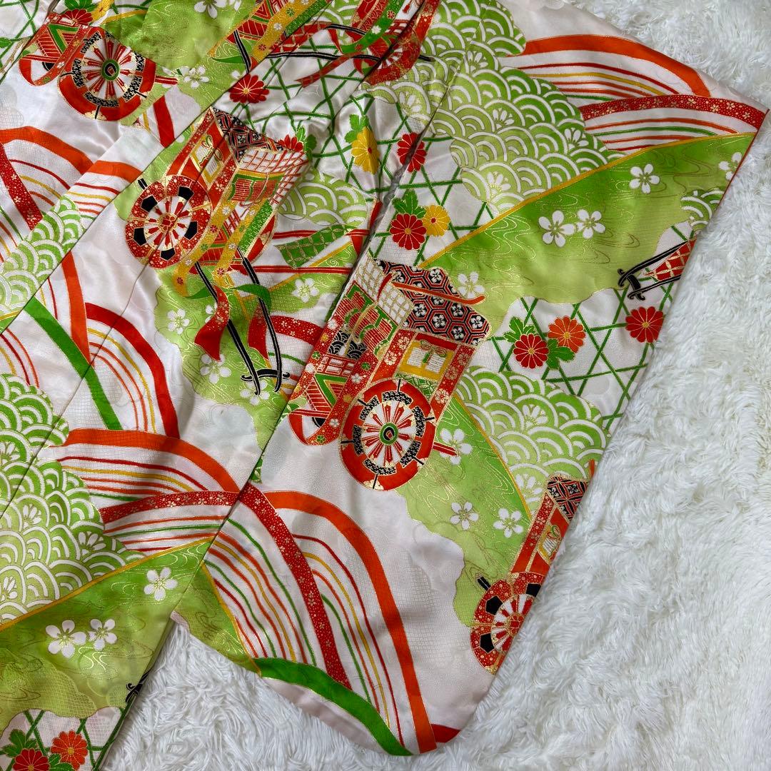 七五三　7歳　女の子　フルセット　正絹　澤村屋　緑　着物　箱せこ