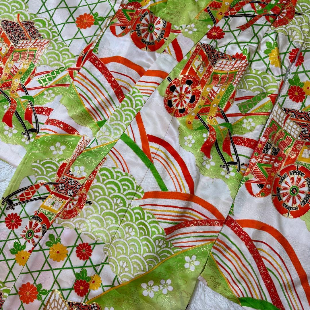 七五三　7歳　女の子　フルセット　正絹　澤村屋　緑　着物　箱せこ