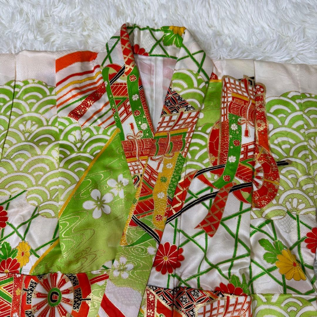 七五三　7歳　女の子　フルセット　正絹　澤村屋　緑　着物　箱せこ