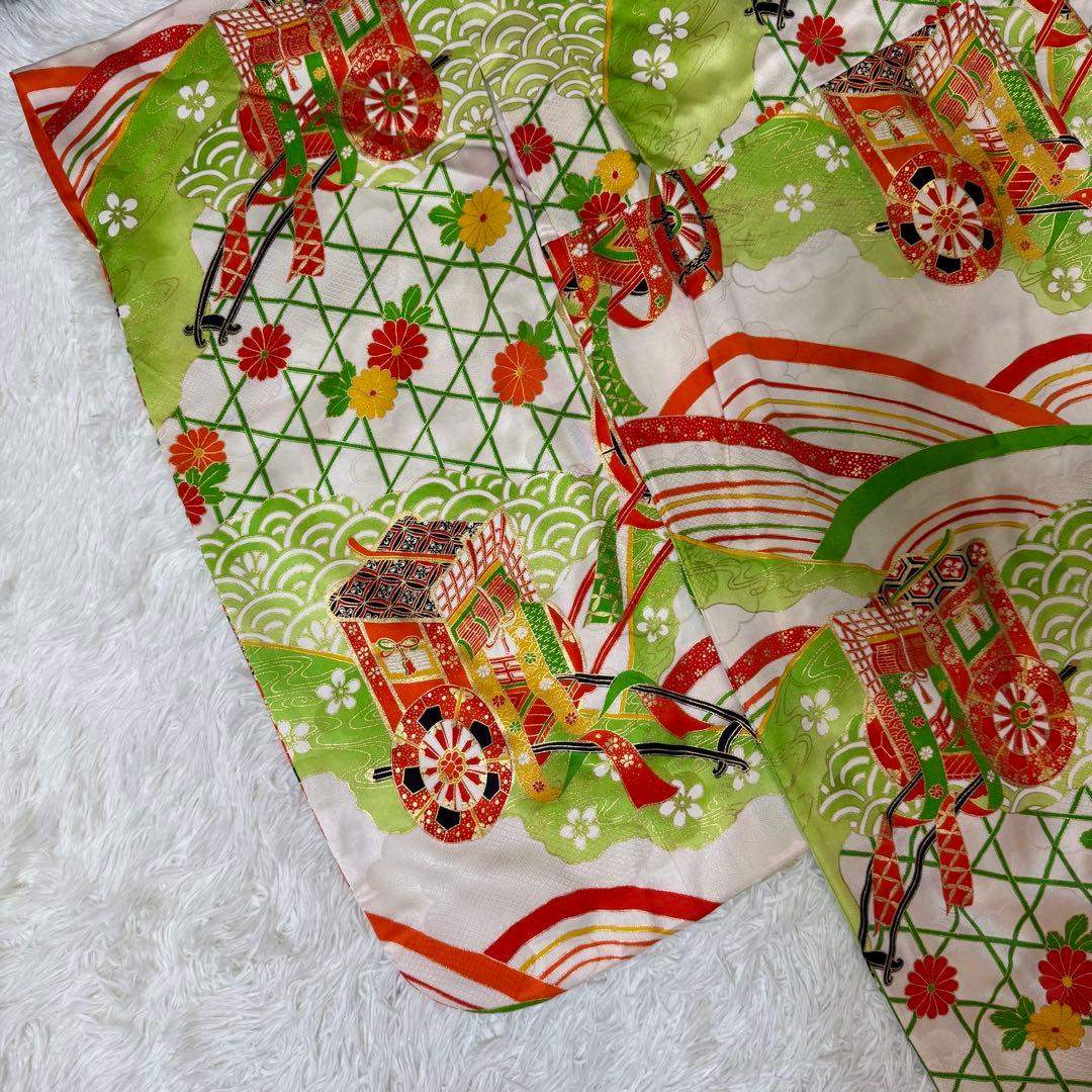 七五三　7歳　女の子　フルセット　正絹　澤村屋　緑　着物　箱せこ