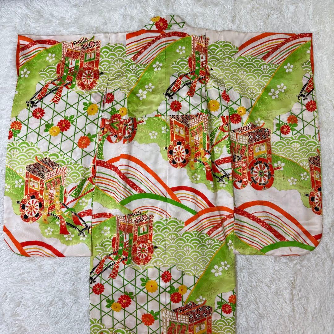 七五三　7歳　女の子　フルセット　正絹　澤村屋　緑　着物　箱せこ