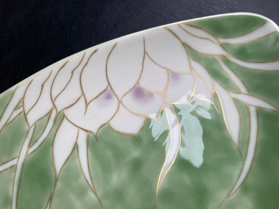 京焼　陶葊　陶あん　月下美人　舟型皿　舟形大皿