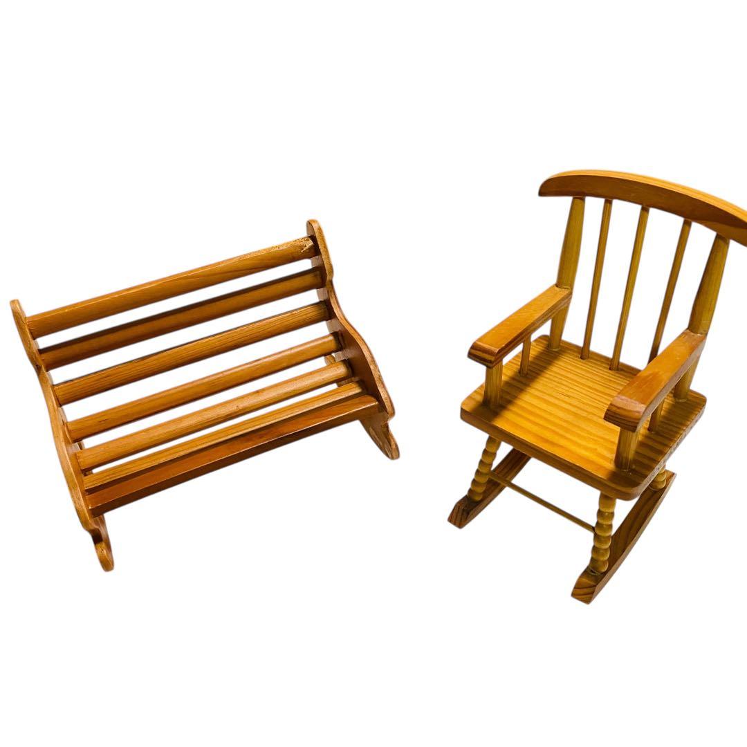 ドールチェア ミニチュア インテリア 木製 ロッキングチェア 揺り椅子　ベンチ